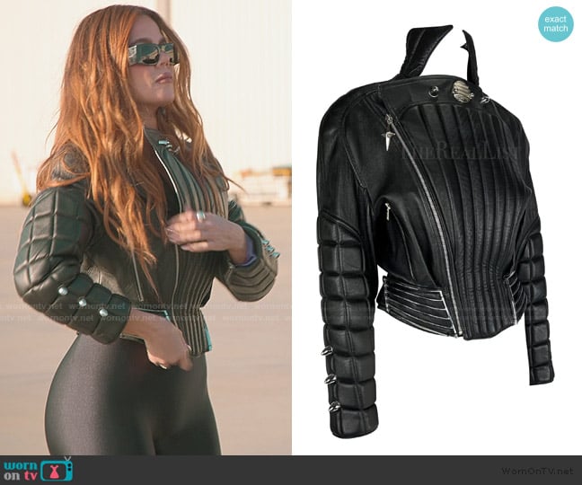 Thierry Mugler 1989 HIver Buick Sculptural Grille Leather Moto Jacket worn by Khloe Kardashian (Khloe Kardashian) on The Kardashians