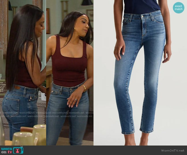 AG Jeans Mari Mid Rise Slim Straight Jeans worn by Jada Hunter (Elia Cantu) on Days of our Lives