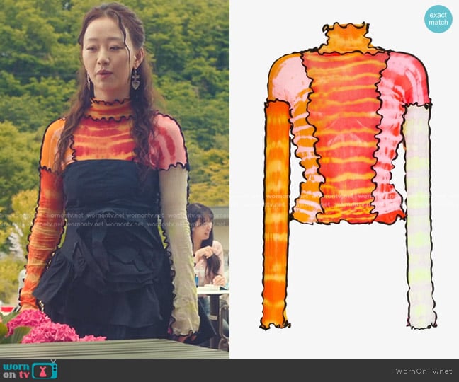 Asai Patchwork Tie Dye Stretch Top worn by Yuri Han (Gia Kim) on XO Kitty