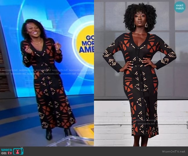 D'iyanu Aisha African Print Cardigan in Natural Mudcloth worn by Janai Norman on Good Morning America