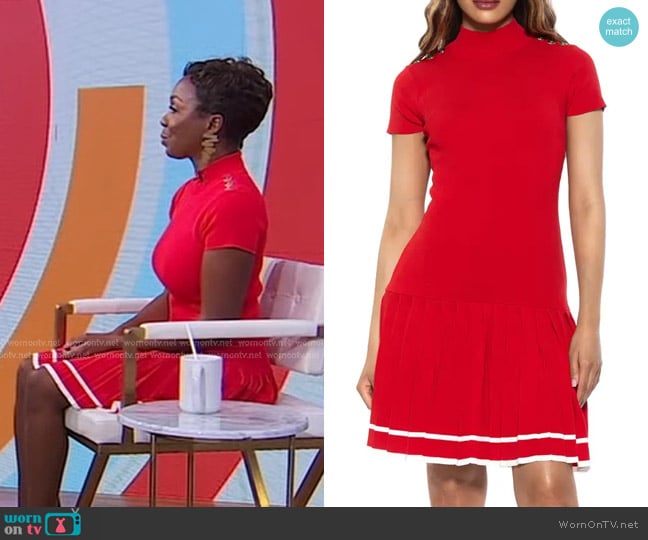 Alexia Admor Devika Pleated Knit Dress in Red worn by Kemberley Washington on Good Morning America