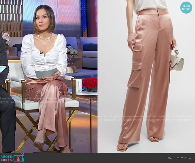 Alice + Olivia Hayes High-Waist Wide-Leg Cargo Pants worn by Eva Pilgrim on Good Morning America