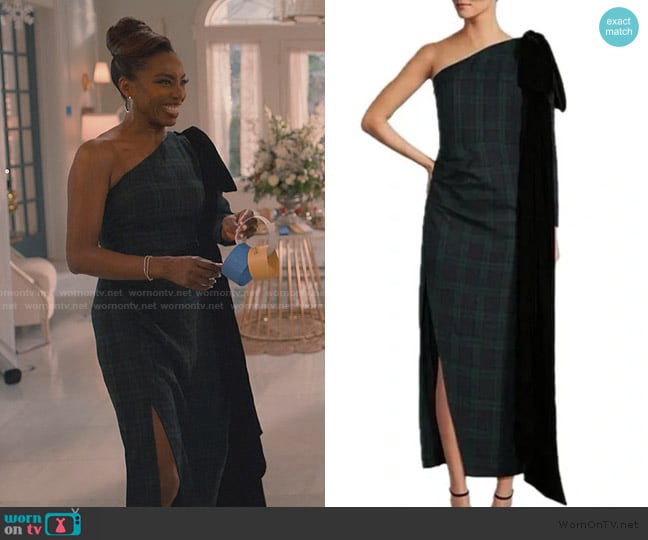 Antonio Melani Jennings Plaid Velvet Maxi Dress worn by Helen Decatur (Heather Headley) on Sweet Magnolias