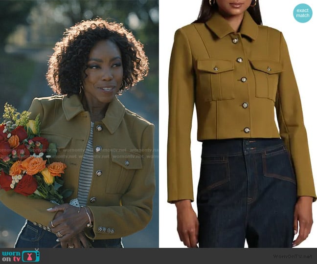 Avec Les Filles Crop Stretch Ponte Military Jacket worn by Helen Decatur (Heather Headley) on Sweet Magnolias