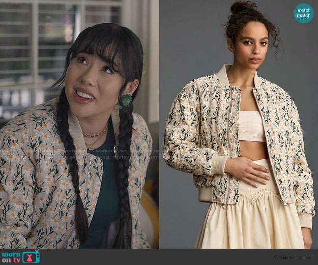 Avec Les Filles Embroidered Daisy Bomber Jacket worn by Lily (Artemis) on Sweet Magnolias