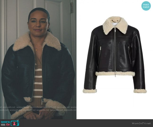 Kaya’s black shearling trim leather jacket on Elsbeth