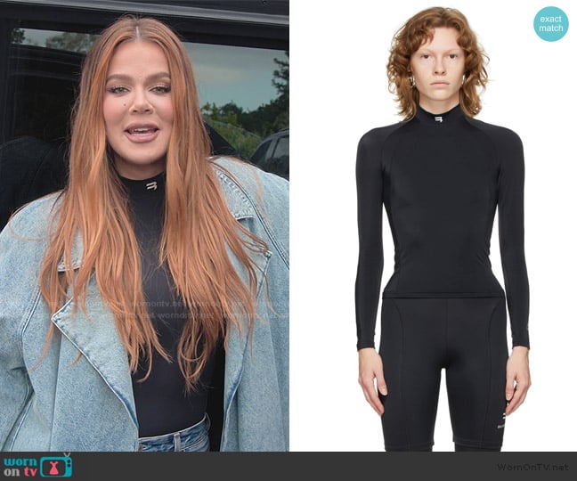 Balenciaga Black Fitted Mock Neck Long Sleeve T-Shirt worn by Khloe Kardashian (Khloe Kardashian) on The Kardashians