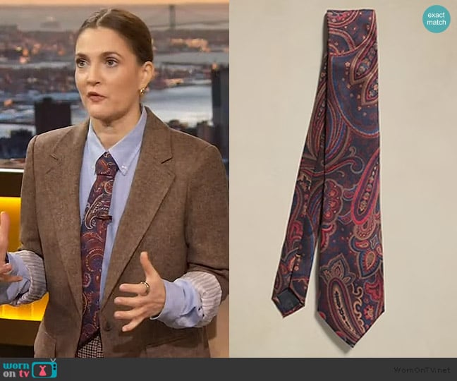 Banana Republic Paisly Print Tie worn by Drew Barrymore on The Drew Barrymore Show