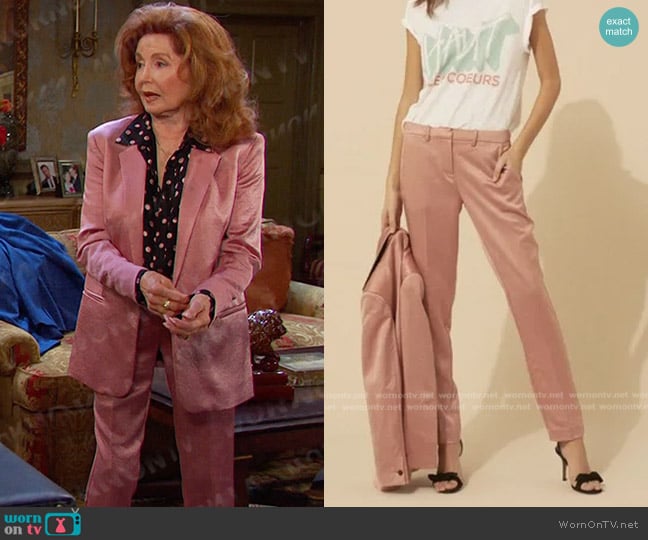 Ba&Sh Dana Pants in Pink Rose worn by Maggie Horton (Suzanne Rogers) on Days of our Lives