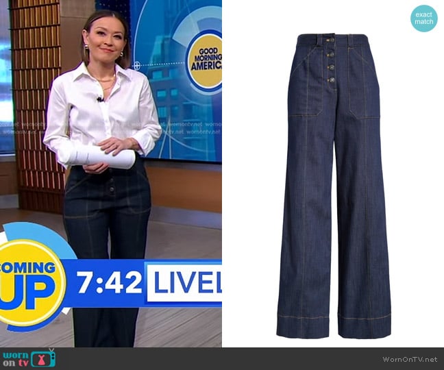 Cinq a Sept Benji Wide Leg Jeans worn by Eva Pilgrim on Good Morning America