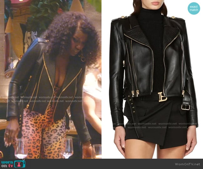 Balmain Black Lambskin Biker Jacket worn by Bozoma Saint John on The Real Housewives of Beverly Hills