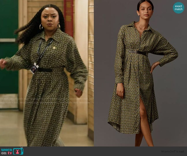 Anthropologie Belted Corduroy Midi Shirt Dress worn by Janine Teagues (Quinta Brunson) on Abbott Elementary