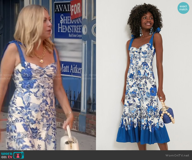 Cara Cara Flower Grid Blue Belvedere Dress worn by Sutton Stracke on The Real Housewives of Beverly Hills