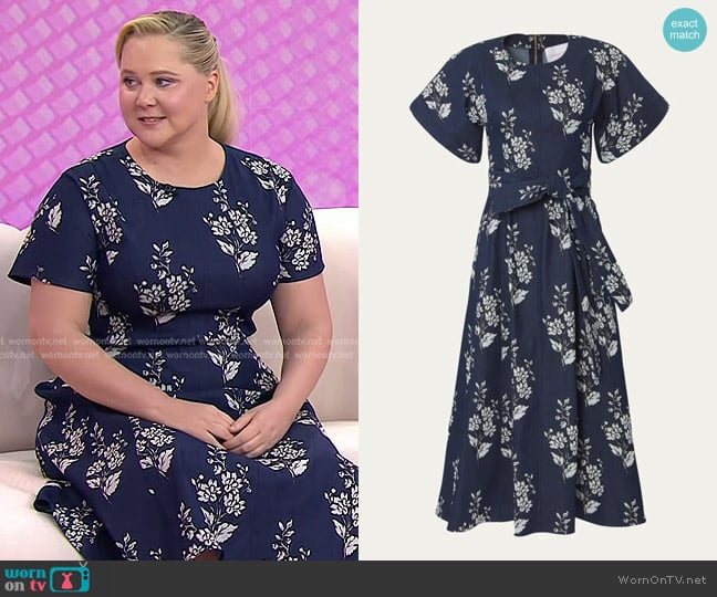 Carolina Herrera Floral-Print Denim Belted Midi Dress worn by Amy Schumer on Today