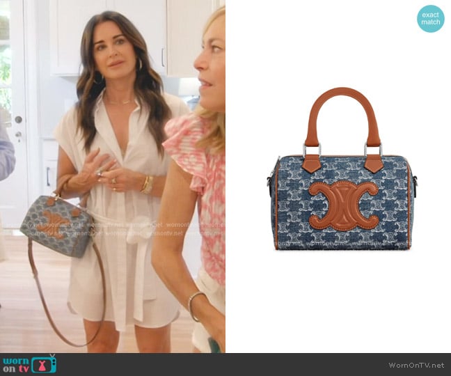 Celine Small Boston with Triomphe all-over worn by Kyle Richards on The Real Housewives of Beverly Hills