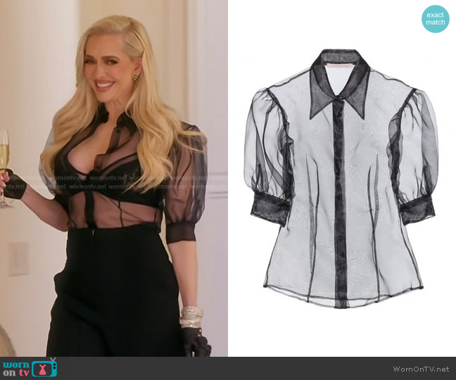 Christopher Kane Sheer Blouse in Black worn by Erika Jayne on The Real Housewives of Beverly Hills