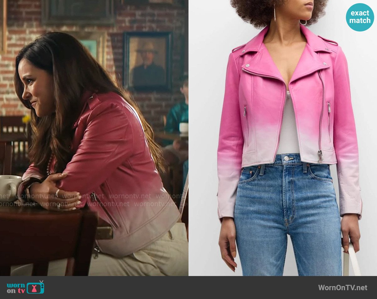 LaMarque Classic Leather Biker Jacket worn by Birdie (Melissa Fumero) on Grosse Pointe Garden Society