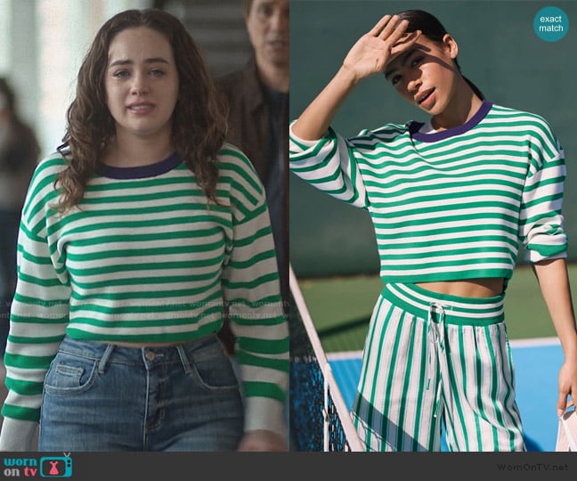 Daily Practice Patterned Knitted Long-Sleeve Sweatshirt worn by Samantha LaRusso (Mary Mouser) on Cobra Kai