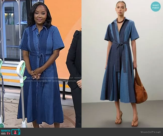 Prabal Gurung Collective Denim Patchwork Midi Dress worn by Makho Ndlovu on Today