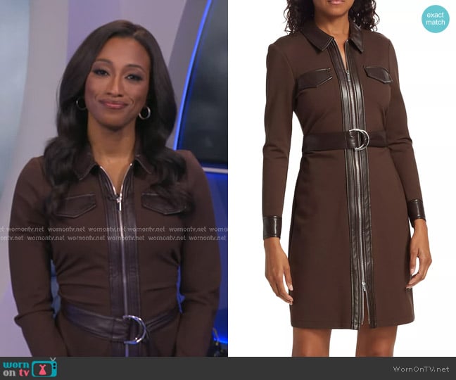 Derek Lam 10 Crosby Jayda Vegan Leather-Trim Shirtdress worn by Brittany Bell on Good Morning America