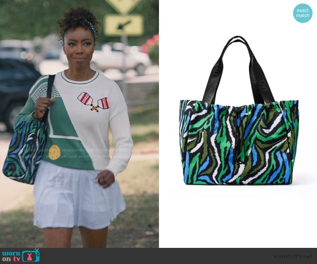 Diane von Furstenberg X Target Disco Zebra Print Green Tote Bag worn by Helen Decatur (Heather Headley) on Sweet Magnolias