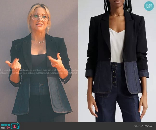 Cinq a Sept Dionne Mixed-Media Blazer worn by Isla Gordon (Kate Hudson) on Running Point