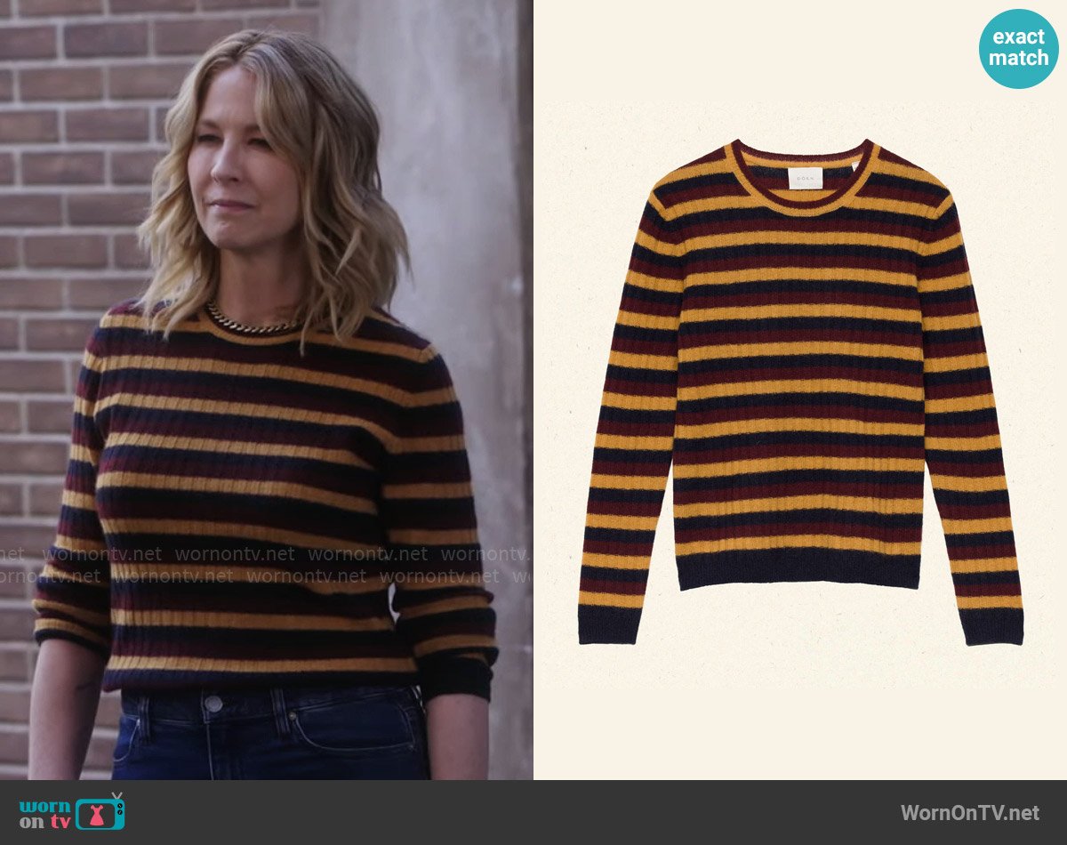 Doen Hyeres Cashmere Sweater in Carrington Stripe worn by Eve Drake (Jenna Elfman) on Shifting Gears