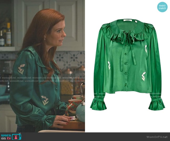 Doen Solange Top in Green Silk worn by Maddie Townsend (JoAnna Garcia Swisher) on Sweet Magnolias