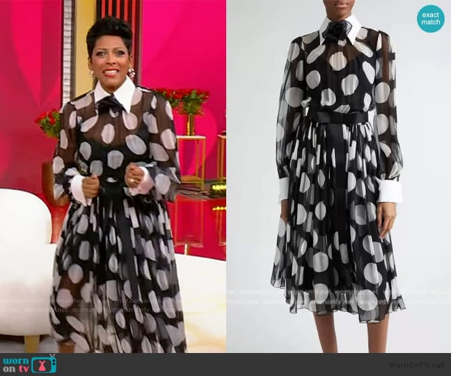 Dolce & Gabbana Polka Dot Long Sleeve Belted Chiffon Midi Dress worn by Tamron Hall on Tamron Hall Show