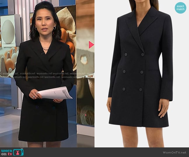 Theory Double-Breasted Blazer Dress in Sevona Stretch Wool worn by Vicky Nguyen on NBC News Daily