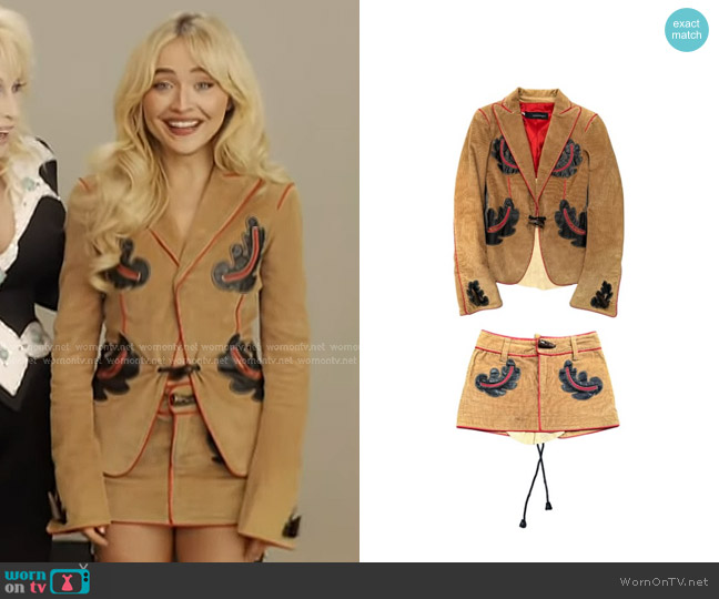 Dsquared2 Camel Corduroy Jacket and Skirt worn by Sabrina Carpenter on Today