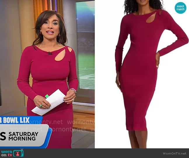 Elie Tahari Cut-Out Rib-Knit Sweater Dress in Deep Cerise worn by Michelle Miller on CBS Mornings