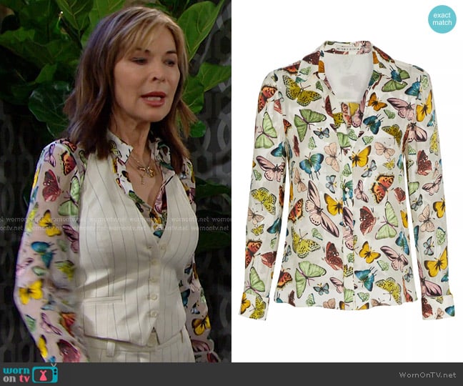 Alice + Olivia Eloise Butterfly Button Down Blouse worn by Kate Roberts (Lauren Koslow) on Days of our Lives