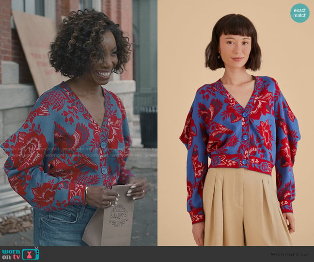 Farm Rio Garden Knit Cardigan worn by Helen Decatur (Heather Headley) on Sweet Magnolias