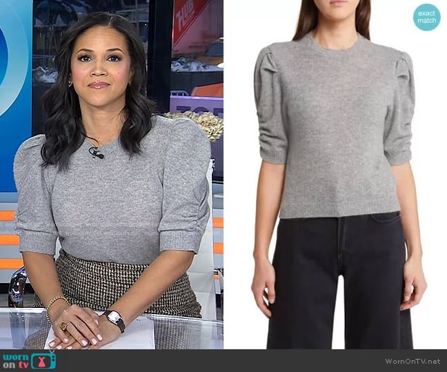 Frame Ruched Sleeve Cashmere Blend Sweater in Gris Heather worn by Laura Jarrett on Today