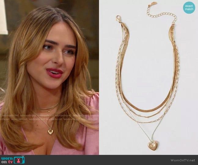 Free People Sloane Layered Necklace in Gold Ivory Heart worn by Holly Jonas (Ashley Puzemis) on Days of our Lives