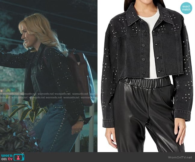 Olivia’s black grommet cropped jacket on Sweet Magnolias