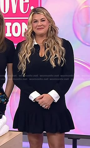 Heather McMahan's black contrast collar pleated dress on Today