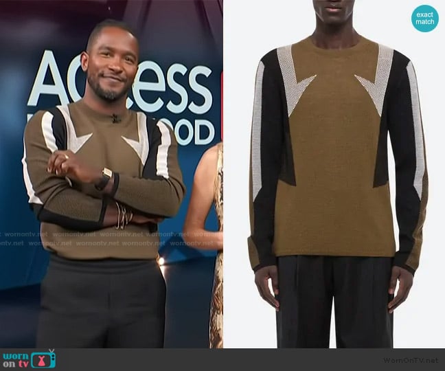 Scott’s brown knit sweater on Access Hollywood