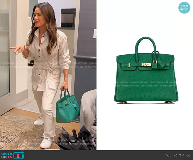 Hermes Birkin Vert Verone Ostrich Gold Hardware worn by Kyle Richards on The Real Housewives of Beverly Hills