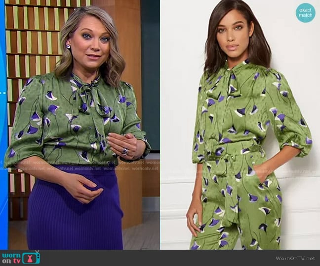 New York & Company Isabella Bow Blouse - Eva Mendes Collection worn by Ginger Zee on Good Morning America