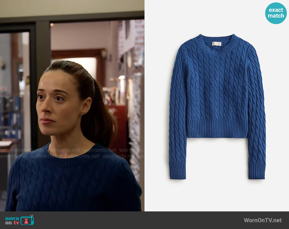 J. Crew Cashmere shrunken cable-knit crewneck sweater worn by Kim Burgess (Marina Squerciati) on Chicago PD