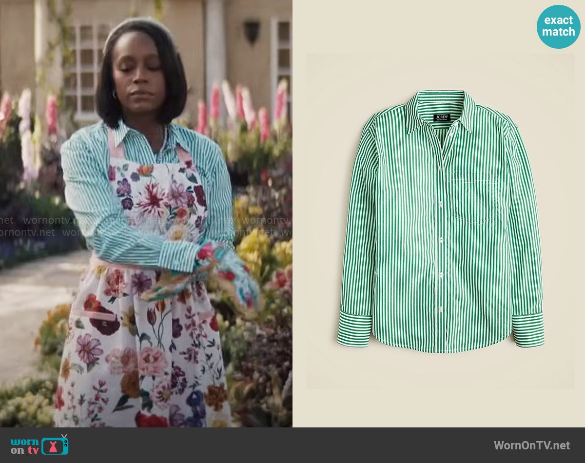 J. Crew Garçon Shirt In Striped Cotton Poplin worn by Catherine (Aja Naomi King) on Grosse Pointe Garden Society