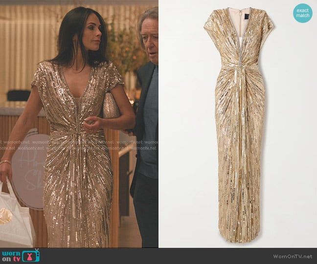 Jenny Packham Zola Draped Embellished Tulle Gown worn by Chloe (Jordana Brewster) on Elsbeth