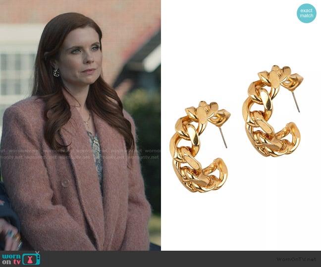 Jennifer Behr Maillon 18K-Gold-Plated Hoop Earrings worn by Maddie Townsend (JoAnna Garcia Swisher) on Sweet Magnolias