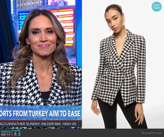 Boss Jia Houndstooth Blazer worn by Rhiannon Ally on Good Morning America