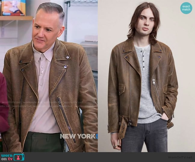 John Varvatos Belted Biker Leather Jacket worn by Ross Mathews on The Drew Barrymore Show