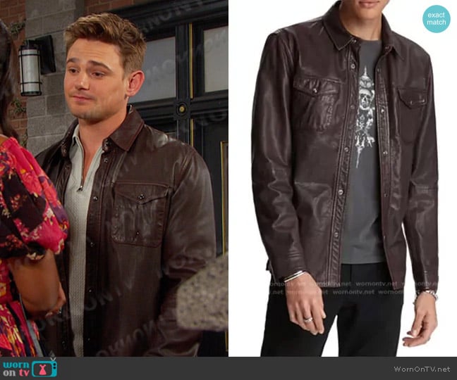 John Varvatos Napa Leather Shirt Jacket worn by Johnny DiMera (Carson Boatman) on Days of our Lives