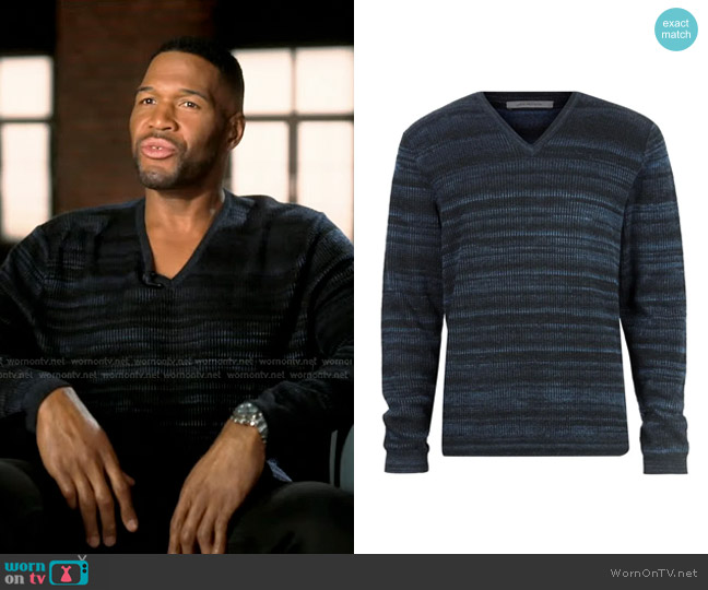 John Varvatos Ombre Stripe V Neck Pullover Sweater worn by Michael Strahan on Good Morning America