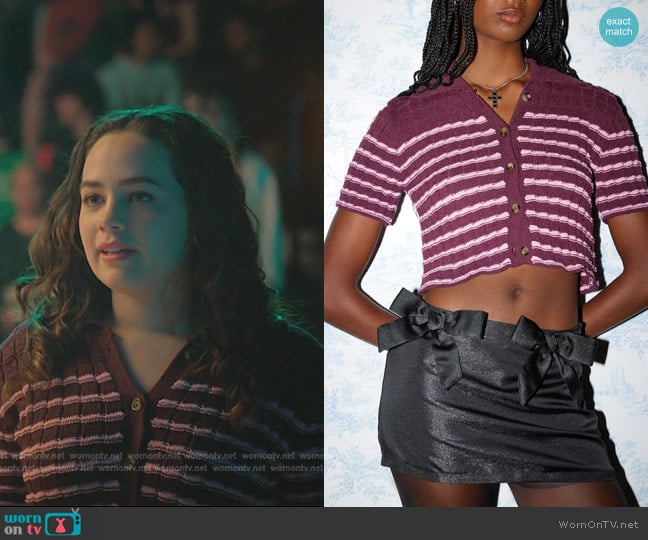 Kimchi Blue Oliver Button-Down Polo Sweater worn by Samantha LaRusso (Mary Mouser) on Cobra Kai